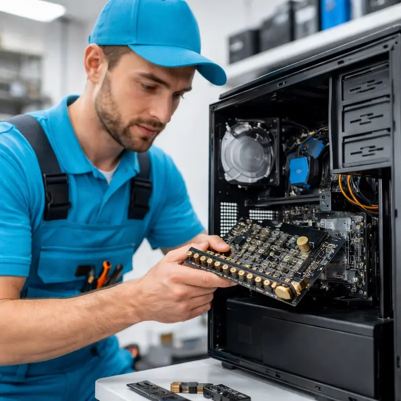 Мастер устанавливает звуковую карту на ПК в Можайске